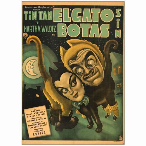 82: Mexican One Sheet (27.5" x 37" ); Fine- on Linen ### EL GATO SIN BOTAS (1957)