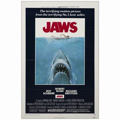 159: One Sheet (27" x 41"); Near Mint Flat Folded ### JAWS (1975)
