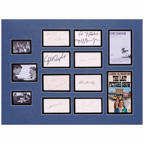 171: Autographs in Display (24" x 18") Autographed by Timothy Bottoms, Cybill Shepherd, Jeff Bridges, Ben Johnson, Ellen Burstyn, and Cloris Leachman, among others. (JSA COA); Very Fine+ ### THE LAST PICTURE SHOW (1971)