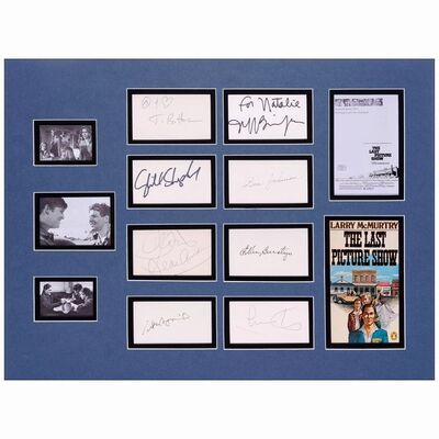 171: Autographs in Display (24" x 18") Autographed by Timothy Bottoms, Cybill Shepherd, Jeff Bridges, Ben Johnson, Ellen Burstyn, and Cloris Leachman, among others. (JSA COA); Very Fine+ ### THE LAST PICTURE SHOW (1971)