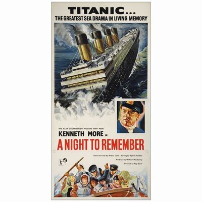 200: British Three Sheet (40" x 80"); Very Fine- on Linen ### A NIGHT TO REMEMBER (1959)