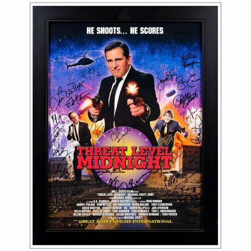 207: Prop Movie Poster (21" x 27" Framed ) Autographed by Steve Carell, John Krasinski, Rainn Wilson, Kathy Bates, Ellie Kemper, Phyllis Smith and many more. (JSA COA); "Threat Level Midnight"- Season Seve ### THE OFFICE (2011)