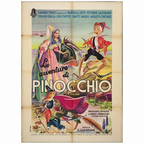 216: Italian 2-Fogli (39" x 55" ); Very Fine- Folded ### PINOCCHIO (1947)