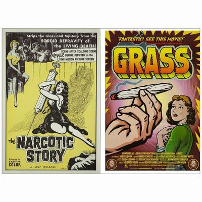 422: One Sheets (2) (28" x 41" & 27" x 40"); Near Mint Rolled ### GRASS, THE NARCOTIC STORY ( 1958 & 1999)