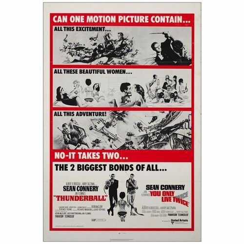 446: One Sheet (27" x 41"); Fine- Folded ### JAMES BOND: THUNDERBALL/YOU ONLY LIVE TWICE (R-1970)
