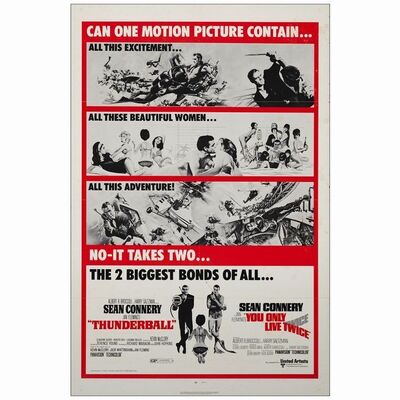 446: One Sheet (27" x 41"); Fine- Folded ### JAMES BOND: THUNDERBALL/YOU ONLY LIVE TWICE (R-1970)