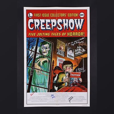 85. Leslie Nielsen, George A. Romero, Hal Holbrook, Ted Danson, Ed Harris, Adrienne Barbeau and Others Autographed US International One-Sheet, 1982 ### CREEPSHOW (1982)