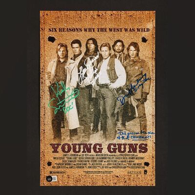 414. Kiefer Sutherland, Lou Diamond Phillips and Dermot Mulroney Autographed Mini Poster ### YOUNG GUNS (1988)