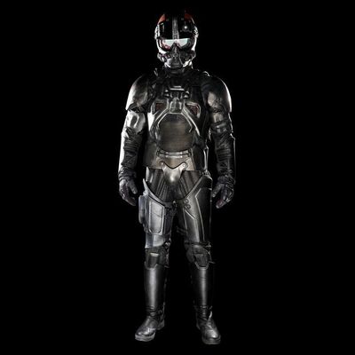 Lot # 1: The Expanse (2015-2022): James Holden's Stunt MCRN Light Armor with Light-up Helmet and Boots