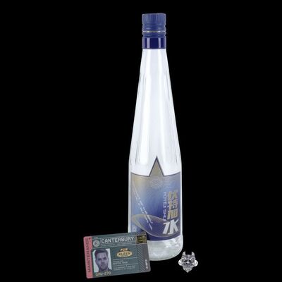 Lot # 2: The Expanse (2015-2022): Amos Burton's (Wes Chatham) Canterbury Badge and Devil Pin with Booze Bottle