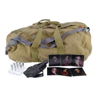 Lot # 47: The Expanse (2015-2022): Josephus Miller's (Thomas Jane) Duffle Bag with Holster and Julie Mao's (Florence Faivre) Protomolecule Samples and Photos