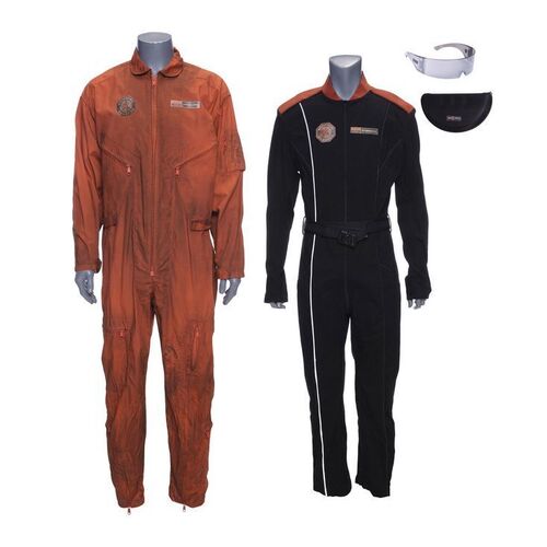Lot # 91: The Expanse (2015-2022): Stenson's MCRN Scirocco Ship Uniform and Hammurabi Ship Coveralls with Martian Sunglasses