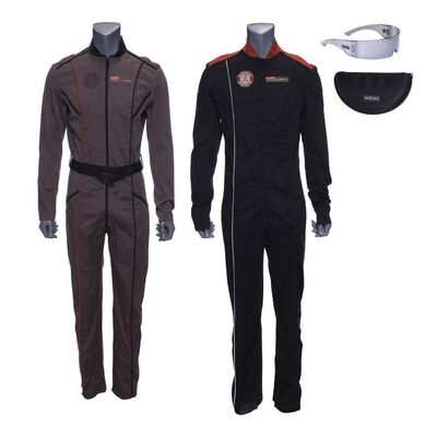 Lot # 103: The Expanse (2015-2022): Pair of MCRN Scirocco Ship Uniforms with Martian Sunglasses
