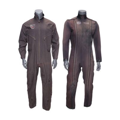 Lot # 131: The Expanse (2015-2022): MCRN Kittur Chennamma Ship Ripped Vac Suit and Coveralls