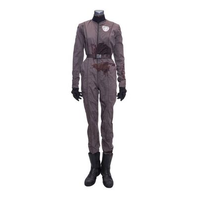 Lot # 147: The Expanse (2015-2022): Camina Drummer's (Cara Gee) Bloody Jumpsuit with Jacket Accessory and Hero Light-up Boots