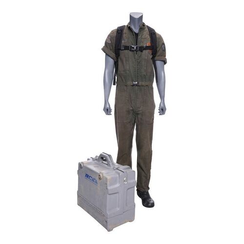 Lot # 151: The Expanse (2015-2022): Amos Burton's (Wes Chatham) Season 3 Bloody Rocinante Coveralls with Devil Pin, Light-up Boots, Medical Container and Backpack