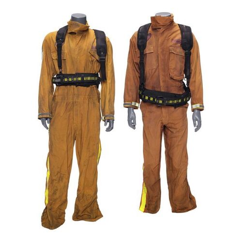 Lot # 172: The Expanse (2015-2022): Two Karidhal Martian Salvage Crew Coveralls and Harnesses