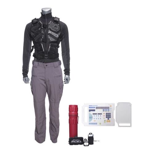 Lot # 208: The Expanse (2015-2022): New Terra RCE Security Uniform and Accessories with RCE Tablets