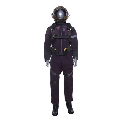 Lot # 215: The Expanse (2015-2022): Belter Spacesuit with Yellow Bubble Helmet, Harness, and Light-up Boots