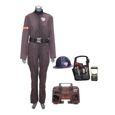 Lot # 227: The Expanse (2015-2022): Sakai's (Bahia Watson) Tycho Station Coveralls with ID Arm Band and Mechanic Accessories