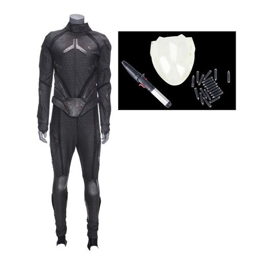Lot # 270: The Expanse (2015-2022): Roberta "Bobbie" Draper's Double Scirocco Goliath Powersuit Undersuit with Damaged Helmet Visor, Ammo, and Breaching Tool