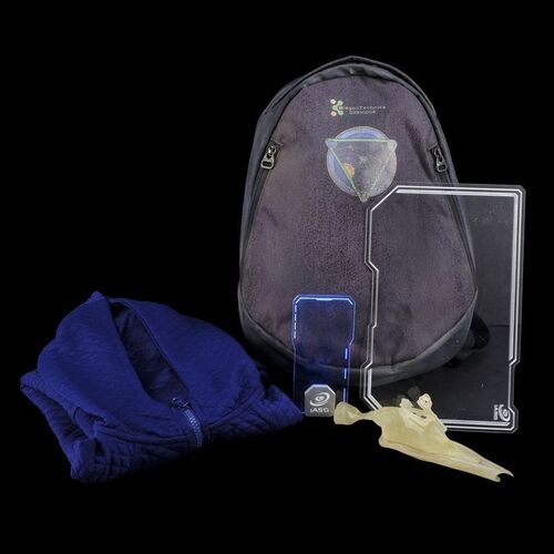 Lot # 275: The Expanse (2015-2022): Cara Bisset's (Emma Ho) Backpack and Sweater with Bird and Light-up Laconia Comm