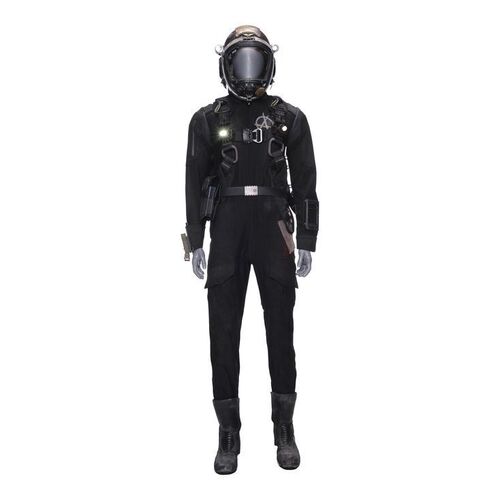Lot # 281: The Expanse (2015-2022): Liang Walker's (Stuart Hughes) Outer Planets Alliance Complete Spacesuit with Helmet, Harness, Pack, and Light-up Boots