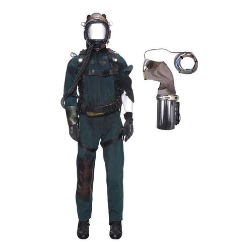 Lot # 314: The Expanse (2015-2022): Josep's (Samer Salem) Bloody Arm Amputation Complete Spacesuit with Light-up Helmet, Harness, Pack, and Light-up Boots