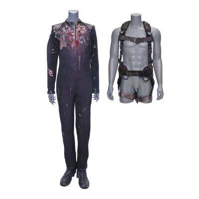 Lot # 325: The Expanse (2015-2022): Rosenfeld Guoliang's (Kathleen Robertson) Bloody and Ripped Vac Suit with Harness and Light-up Boots