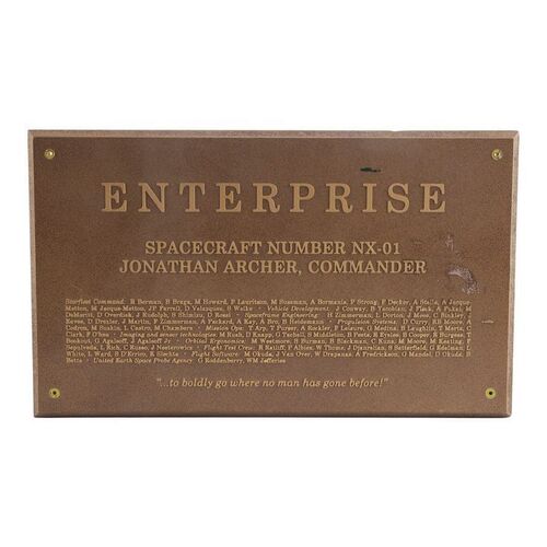 320. Michael and Denise Okuda Collection: Michael Okuda-Signed Enterprise Dedication Plaque ### STAR TREK: ENTERPRISE (T.V. SERIES, 2001 - 2002)