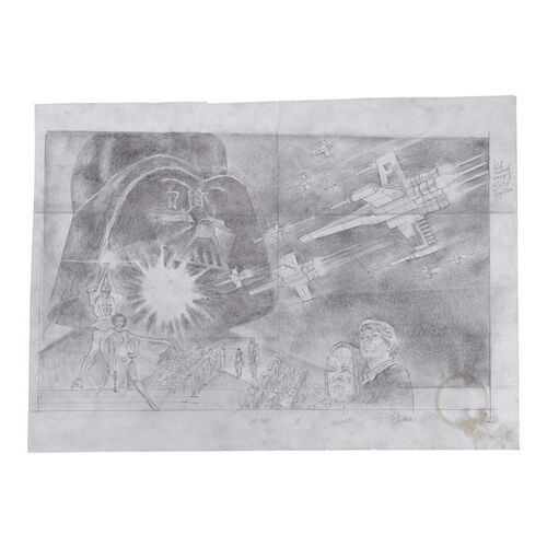 403. Hand-Drawn Tom Jung Half-Sheet-Style Artwork from Unknown Era ### STAR WARS: A NEW HOPE (1977)