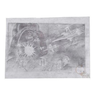 403. Hand-Drawn Tom Jung Half-Sheet-Style Artwork from Unknown Era ### STAR WARS: A NEW HOPE (1977)