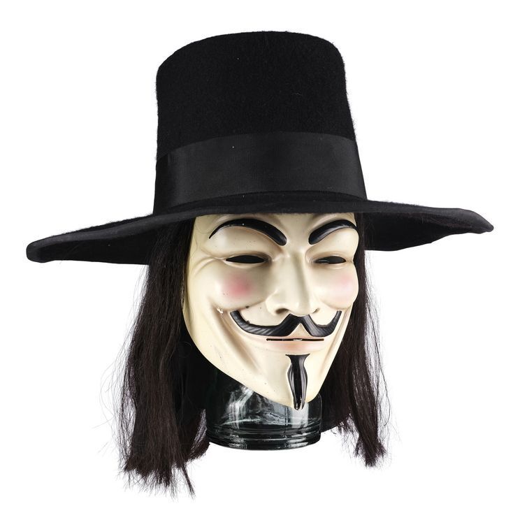 Lot # 463: V FOR VENDETTA (2005) - Crowd Member's V Mask, Hat, and Wig