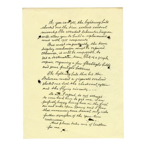 545. Page from Doc Brown's (Christopher Lloyd) 1885 DeLorean Repair Letter to Marty (Michael J. Fox) ### BACK TO THE FUTURE PART III (1990)