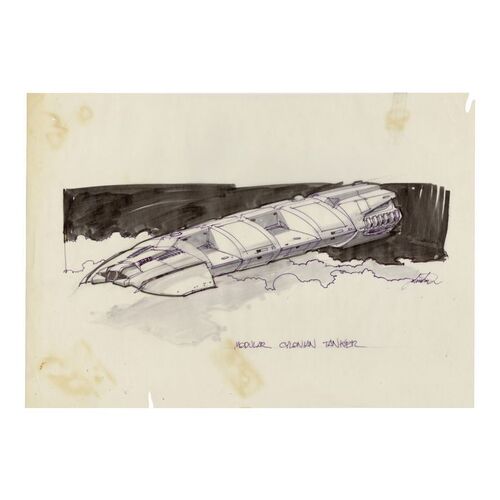 592. Hand-Drawn Joe Johnston Modular Cylonian Tanker Concept Sketch ### BATTLESTAR GALACTICA (1978-1979)