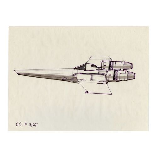593. Hand-Drawn Joe Johnston Colonial Viper Profile Concept Sketch ### BATTLESTAR GALACTICA (1978-1979)