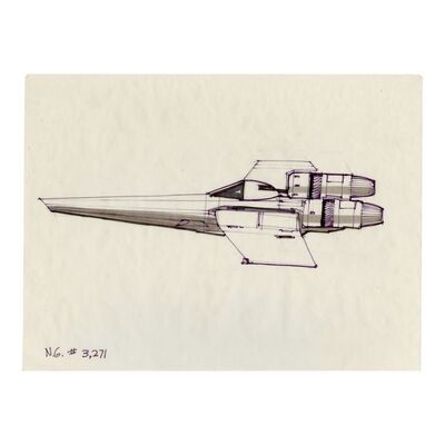 593. Hand-Drawn Joe Johnston Colonial Viper Profile Concept Sketch ### BATTLESTAR GALACTICA (1978-1979)