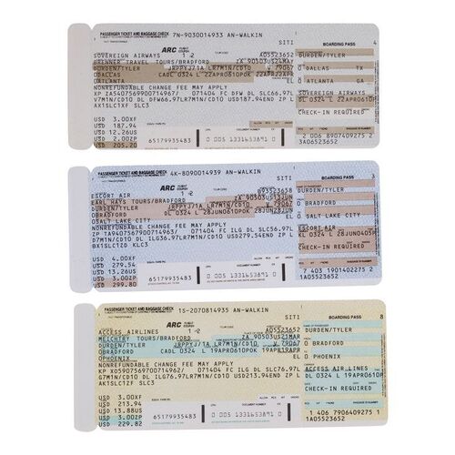 818. Set of Three Production-Made Tyler Durden (Brad Pitt) Boarding Passes ### FIGHT CLUB (1999)