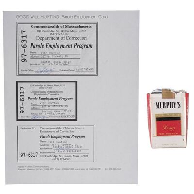 910. Will Hunting's (Matt Damon) Production-Made Parole Cards and Murphy's Cigarette Pack ### GOOD WILL HUNTING (1997)