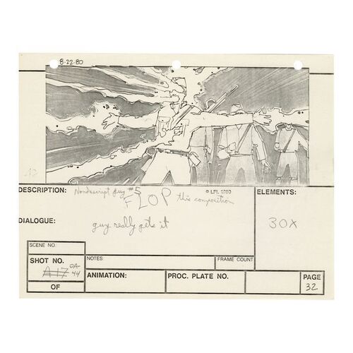 990. Printed Ark of the Covenant VFX Storyboard with George Lucas' Handwritten Annotations ### INDIANA JONES AND THE RAIDERS OF THE LOST ARK (1981)