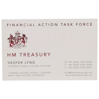 1028. Vesper Lynd's (Eva Green) HM Treasury Business Card ### JAMES BOND: CASINO ROYALE (2006)