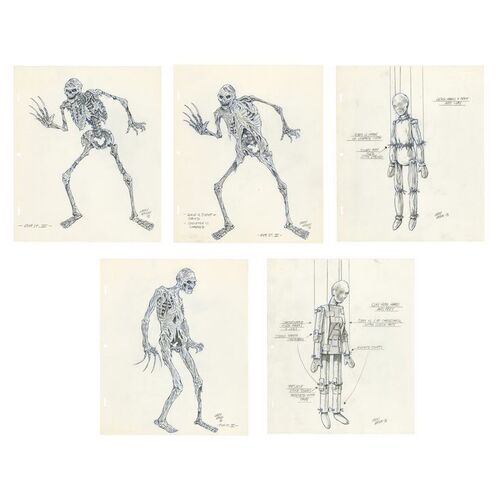 1216. Set of Five Hand-Drawn Larry Nikolai Freddy Puppet and Skeleton Concept Sketches ### NIGHTMARE ON ELM STREET 3, A: DREAM WARRIORS (1987)