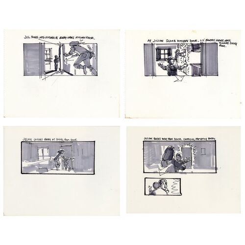 1361. Douglas Trumbull Collection:Set of Four Hand-Drawn George Jenson Abduction Sequence VFX Storyboard Pages ### CLOSE ENCOUNTERS OF THE THIRD KIND (1977)