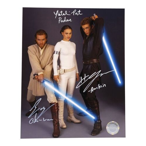 1650. Hayden Christensen, Ewan McGregor, and Natalie Portman-Autographed Promotional Still ### STAR WARS: ATTACK OF THE CLONES (2002)