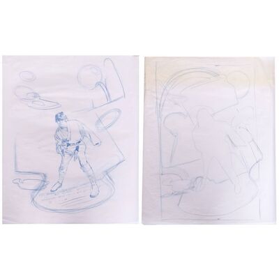 1663. William Plumb Collection: Pair of Hand-Drawn Drew Struzan 10th Anniversary Preliminary Sketches ### STAR WARS: A NEW HOPE (1977)