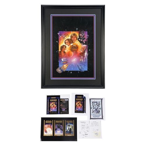 1679. William Plumb Collection: Framed Hand-Painted Wade Lageose Special Edition VHS Cover Painting with Prelim ### HARDWARE WARS (1978)