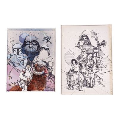 1687. William Plumb Collection: Pair of Hand-Illustrated George Gaadt Questar Magazine Cover Prelims ### STAR WARS: THE EMPIRE STRIKES BACK (1980)