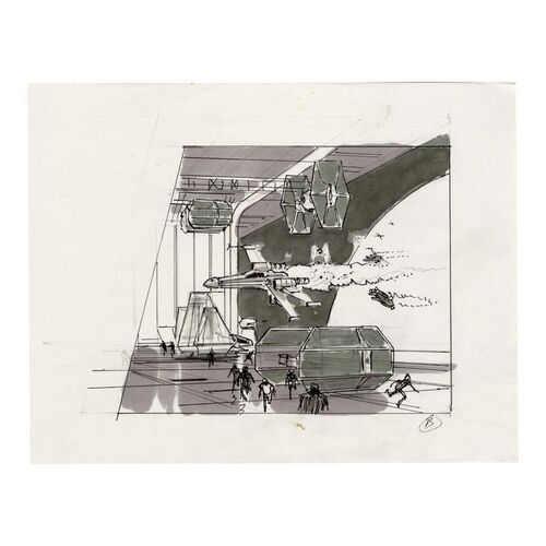 1705. Hand-Drawn Ralph McQuarrie Galoob "The Death Star" Action Fleet Set Packaging Concept Sketch ### STAR WARS TOYS