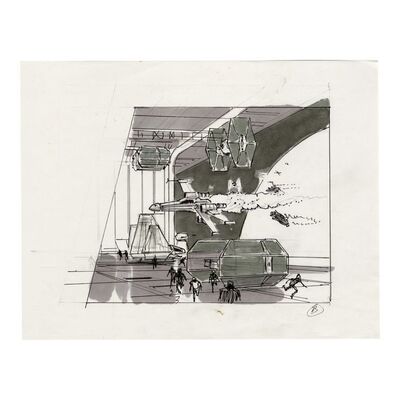 1705. Hand-Drawn Ralph McQuarrie Galoob "The Death Star" Action Fleet Set Packaging Concept Sketch ### STAR WARS TOYS