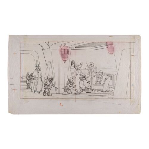 1707. Hand-Drawn Ralph McQuarrie "Tatooine - Jabba's Castle - Monk's Tea Room" Illustration Prelim ### THE ILLUSTRATED STAR WARS UNIVERSE (1995)